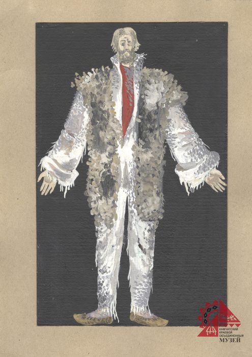 Эскиз костюма к спектаклю «Недоразумение» 1988 год. Бумага, картон, акварель, гуашь. 307х220 мм.