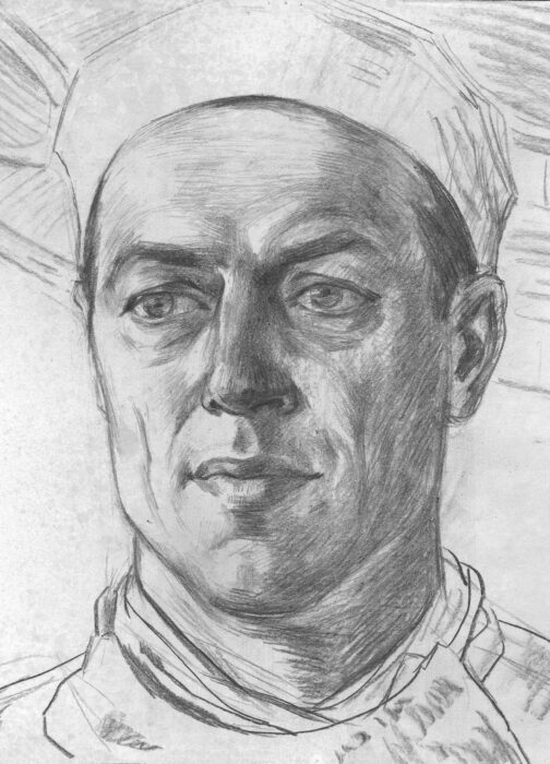 Портрет врача Славинского. Бумага, карандаш. 1963.