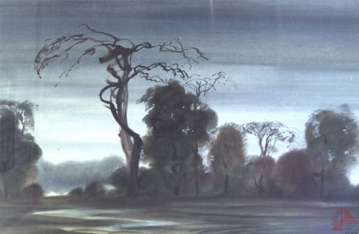 Пейзаж с деревом. Графика. 1990 г.